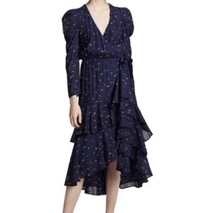 Joie Miraly Dragonfly Print Wrap Midi Dress Navy Blue Medium